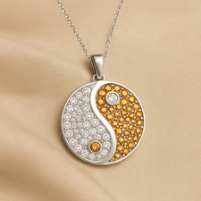 Citrine & Diamond Yin Yang Pendant 925 Sterling Silver November Birthstone #1059
