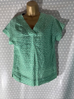 Damenbluse Jaeger UK 6 grün 100 % Leinen Kurzarm V-Ausschnitt Relax Fit