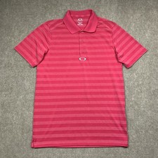 Oakley Polo Shirt Hydrolix Mens Medium Pink Striped Short Sleeve