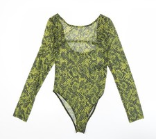 H&M Divided Netz-Body Damen grün Schlangenmuster XS Langarm
