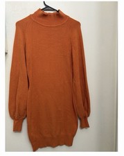 Vibrant Orange/Black Turtleneck Sweater Dress
