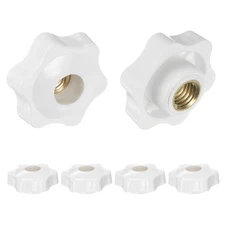 6pcs Star Knobs M10 Thread 38mm Head Through Hole Brass Insert Hand Knob White