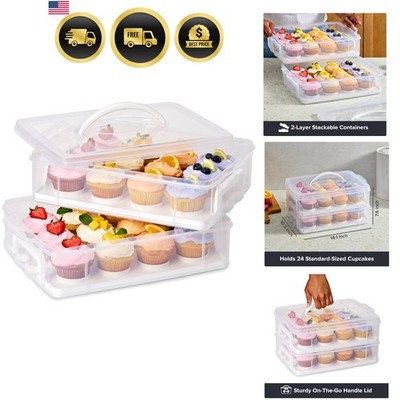 2-Layer, 24 Cupcakes Plastic Detachable Cupcake Carrier Storage Container Wit...