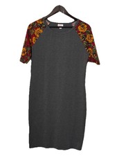 LuLaRoe Medium Women’s Short Sleeve Julia Dress Grey Multi Pencil Fitted