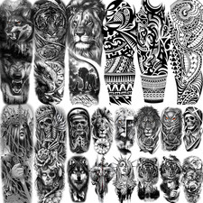 20 Sheets Black Tribal Wolf Tiger Lion Temporary Tattoo Sleeve for Men Adults, 3