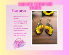 Teardrop Maple Fancy Sunflower Wooden wire Earrings
