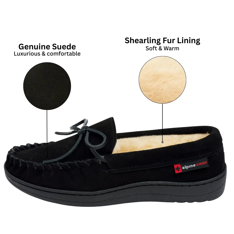 Zapatillas mocasín Alpine Swiss Sabine para mujer gamuza genuina casa zapato memoria Foto 2 de 4