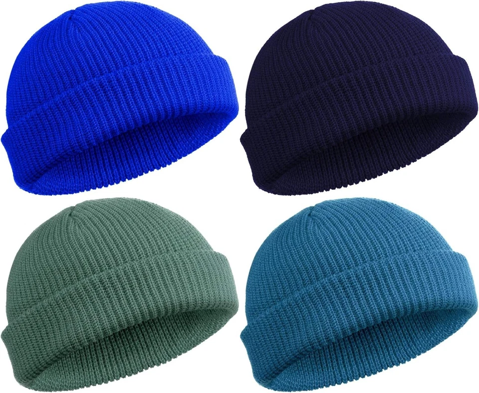 Paquete de 4 gorras de invierno de punto corto al por mayor de gorras de pescador para hombre mujer Foto 3 de 4