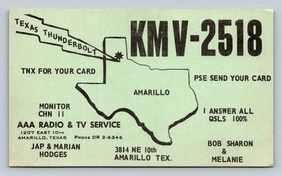 CB QSL/QSO KMV-2518 Amarillo, Texas USA 1993 Texas Thunderbolt Map Chn 11