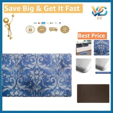 Cozy Living Anti Fatigue Kitchen Mat Damask Blue Non-Slip 0.5 In Thick