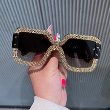 Luxury Rhinestone Square Sunglasses Oversized Crystal Diamond Sparkle Sun Glasse
