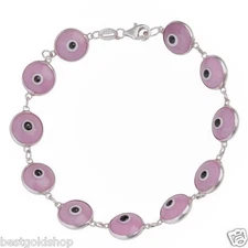 Solid Purple Greek Mati Evil Eye Bead Charm Bracelet Genuine 925 Sterling Silver