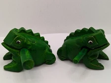 2 Wooden Frog Guiro Rasp Percussion Musical Instrument. 2 Small Croaking Frogs.