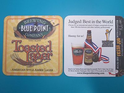 New York Beer Bar Coaster ~ BLUE POINT Brewing Toasted Lager American Amber ~ NY