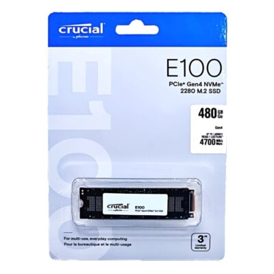 Crucial E100 480GB 1TB 3D NAND PCIe4.0 NVMe M.2 SSD Internal Solid
