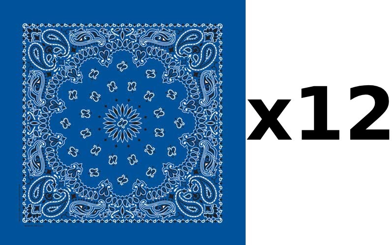 100% Cotton Made in USA Bandanna (Royal Blue) DOZEN Paisley