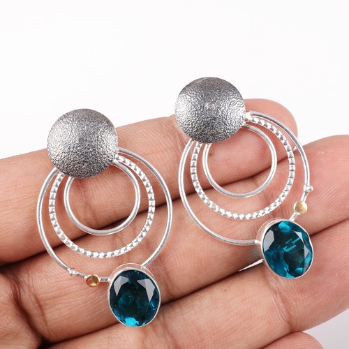Boutons De Manchette En Argent 925 Avec Apatite Naturelle Bleue - Fait Main - Neuf