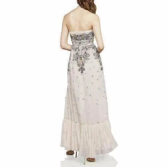 green emerald velvet dress Cowl Neck Halter Gown – BCBGMAXAZRIA main image 0