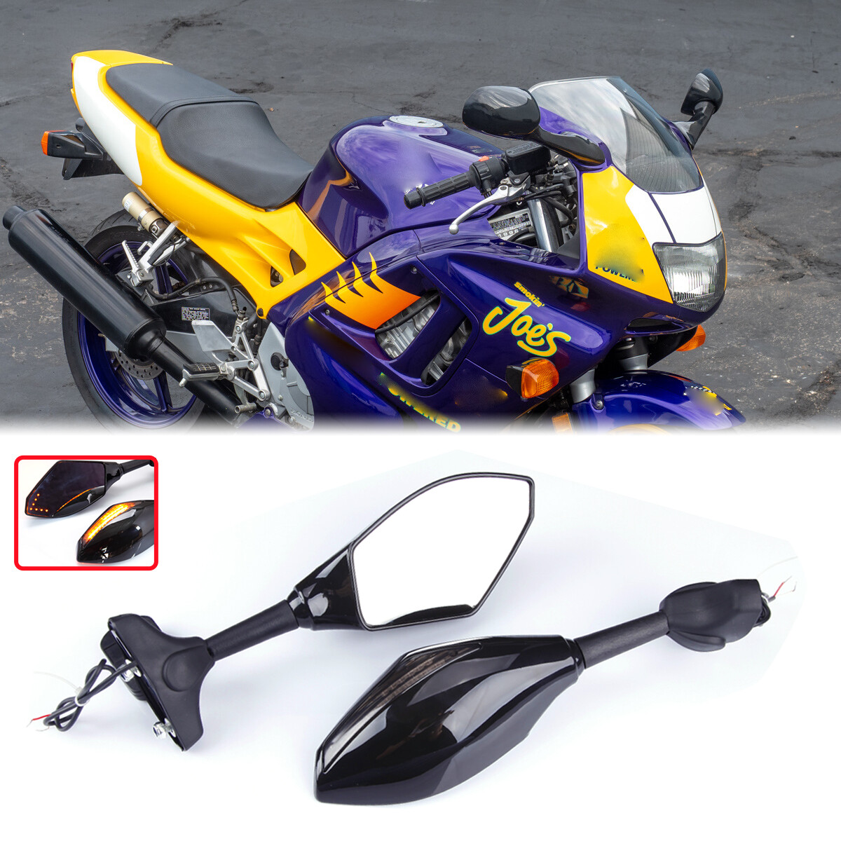For Honda 1995-1998 CBR600 F3 Pair Side Mirrors w/ LED Turn