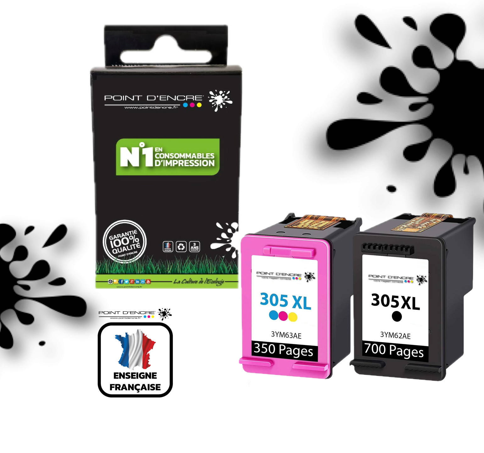 HP 305XL pack de 2 cartouches haute capacité encre anti-bavure