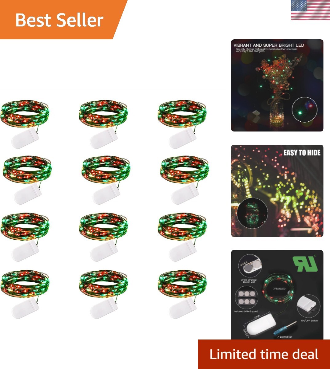 12 Pack Battery Operated LED Fairy Lights Waterproof Silver Wire String Lights