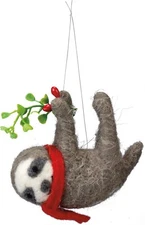 Primitives by Kathy Felt Sloth Critter Christmas Holiday Ornament