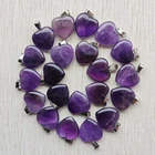 High quality Natural amethyst stone Love Heart Pendants 50pcs/lot Wholesale