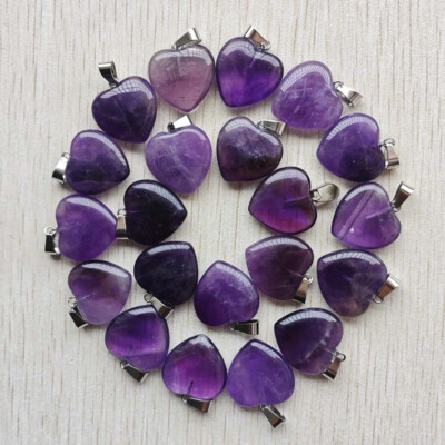 24pcs High quality Natural amethyst stone Love Heart Pendants Wholesale