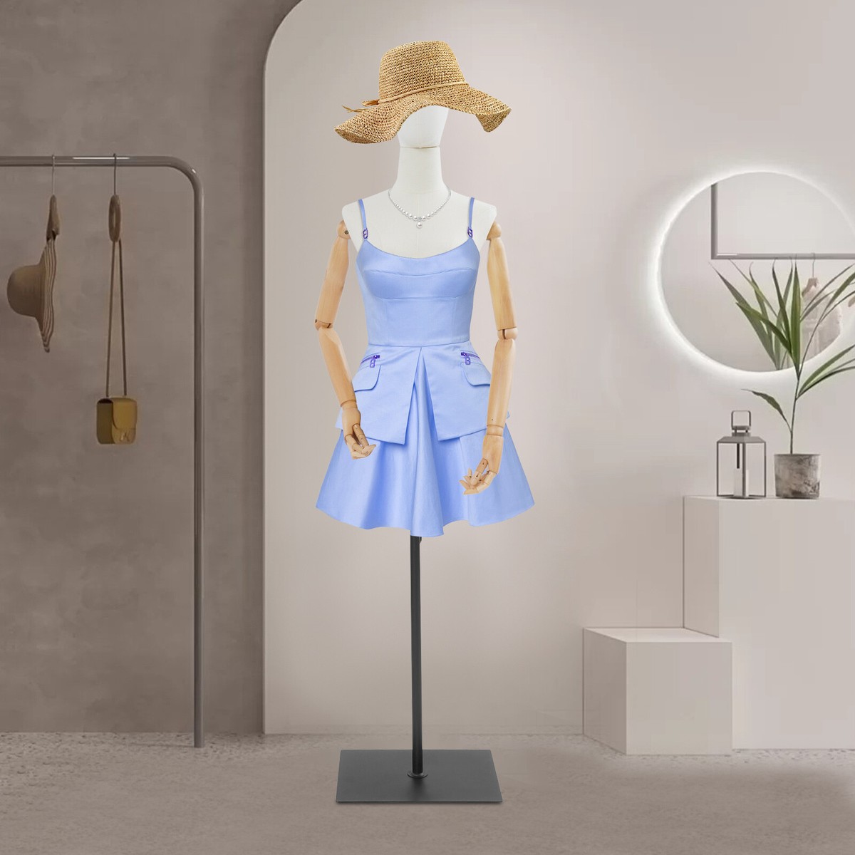 Adult Female Dress Form White Linen Mannequin with Black Base Adjustable Height Adult Female Dress Form White Linen Mannequin with Black Base Adjustable Height