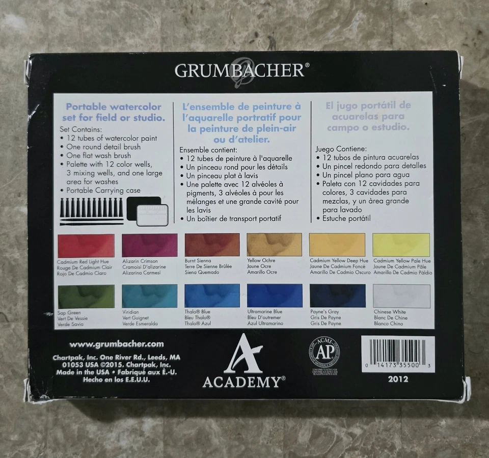Grumbacher Academy Watercolor Paint, 7.5ml/0.25oz. Tube, 12-Color Set (2012) ART - Image 2 of 3
