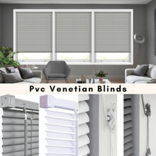 PVC VENETIAN Blinds Window Blind White Black Grey Trim able All Sizes Easy fit