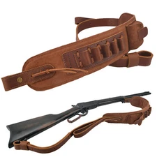 Leather Rifle Shell Holder Sling, Shotgun Soft Strap for .30-06 .22MAG 12GA .357