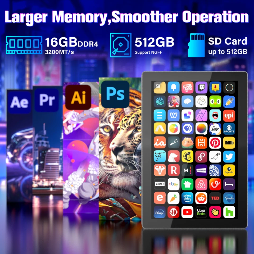 7" Touch Screen Mini Pc Intel N95 Windows 11 Pro 16GB+512GB Mini Computer Wifi - Image 4 of 4