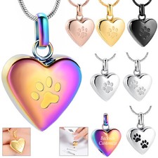 Stainless Steel Paw Print Urn Pendant Pet Memory Necklace Dog Cat Ashes Jewelry