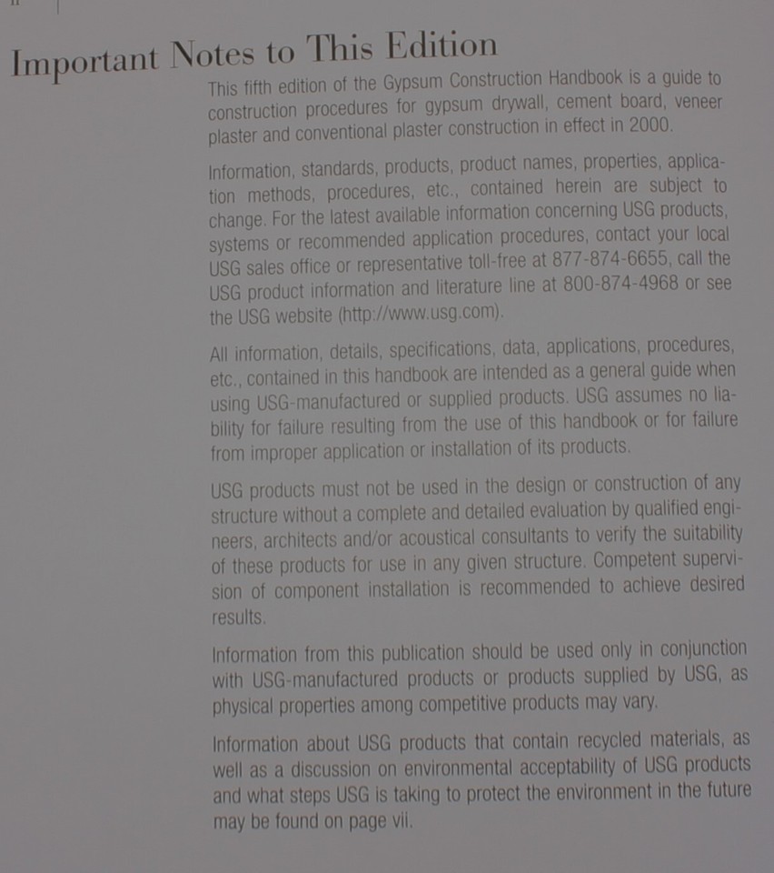 The Gypsum Construction Handbook, Centennial Edition 2000 Hardcover