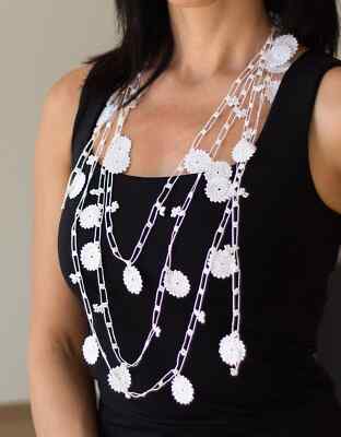 Oya Crochet Necklace Needle Lace 137.01'' Brand New Fast Shipment bahar-033