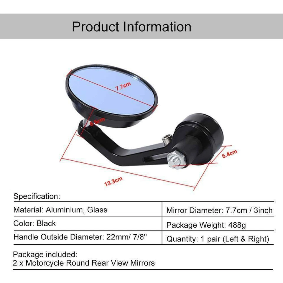 7/8" Motorcycle Bar End Rearview Side Mirror For Indian Scout Bobber Criuser A+ - Image 4 of 4