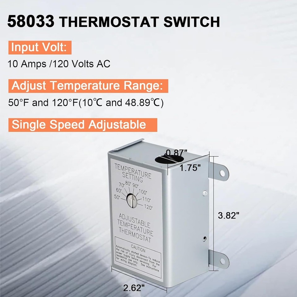 120V Adjustable Attic Fan Thermostat Switch 58033 Replacement for ...
