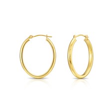 14K Real Solid Gold Shiny Polished Oval Plain Creole Large Hoop Earrings 25mm