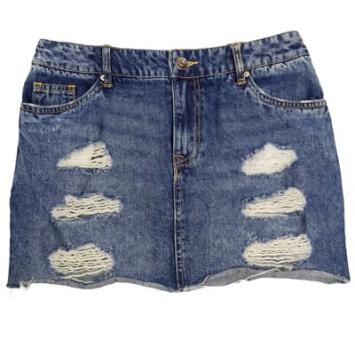 H&M Divided Mini Cutoff Jean Skirt Blue Distressed Destroyed