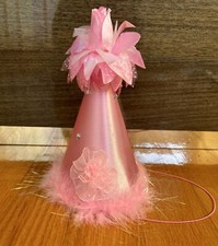New W Tag Princess Expressions Girl  s Pink Marabou Floral Birthday Hat: One Size