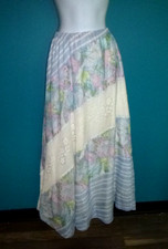 Vtg 70s Chessa Davis Boho Prairie Cottagecore Maxi Skirt BLue Floral Lace Sz S