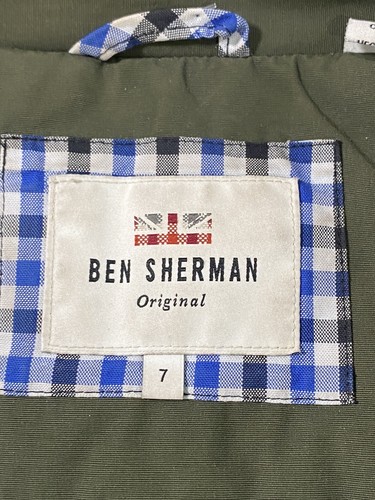 Ben Sherman Coat Boy 7 Army Green Jacket Solid Pocket Sherpa Hood Lined Zip Snap - Picture 12 of 12