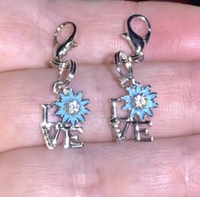 2 Pc Small Silver Love CZ Charm Zipper Pulls & Keychain Add On Clips!!