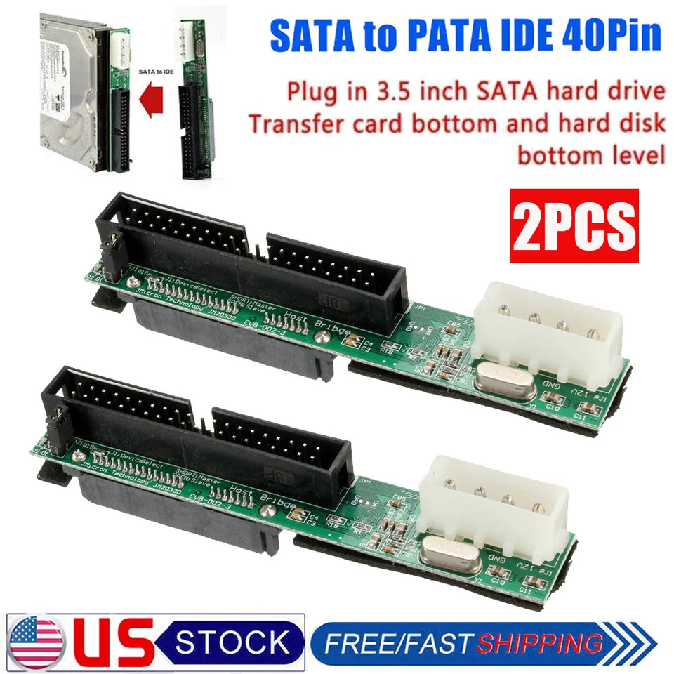 2Pcs 7+15P Female SATA SSD HDD Hard Drive to IDE 3.5" 40P Male Converter Adapter - Image 3 of 4