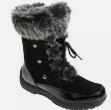 SPORTO Women's Minor Waterproof Suede Mid-Calf Boot with Faux Fur Trim - Black +