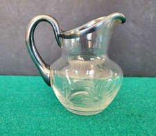 Vintage Etched Floral Pattern Glass Creamer With Sterling Silver Overlay 4" Tall Vintage Etched Floral Pattern Glass Creamer With Sterling Silver Overlay 4" Tall - Image 1