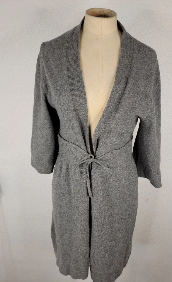 Cárdigan United Colors Of Benetton Mujer Talla L Lana Angora Frontal Corbata Largo Gris Foto 2 de 4