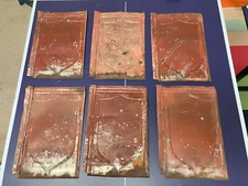 6 Antique galvanized tin roof barn shingles 9” x 14” rustic rust embossed metal