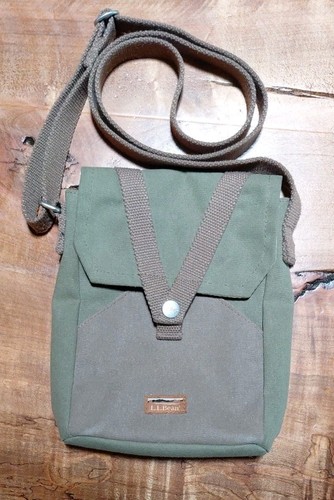 Vintage L L BEAN Crossbody Bag Green Brown Canvas Outdoor Utility Shoulder Pack